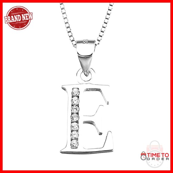 Sterling Silver Initial Pendant Necklace Cubic Zirconia Elegant Minimal Gift